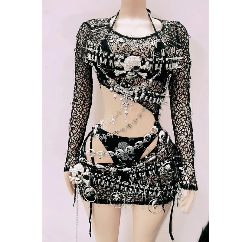 Gothic Punk Skull Mini Dress