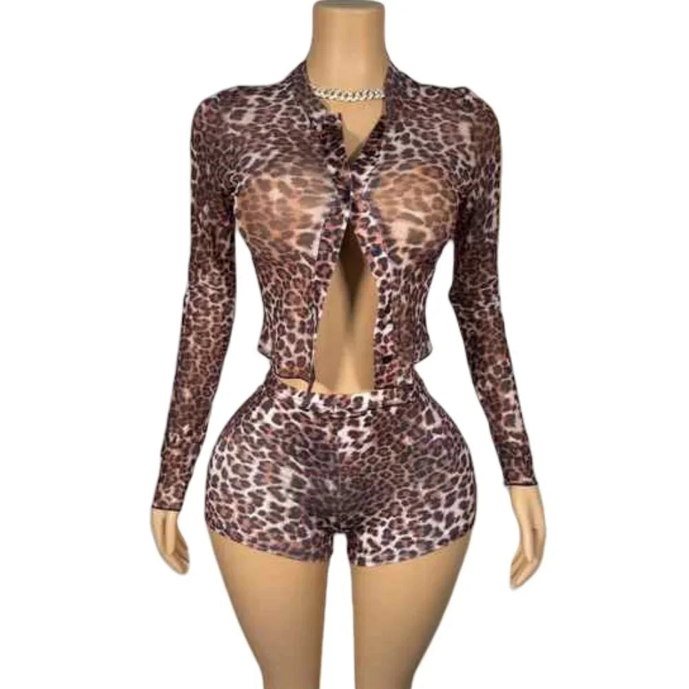 Leopard Mesh Two-Piece
