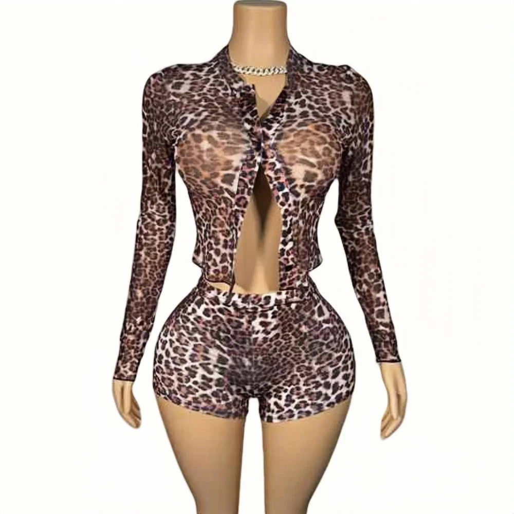 Leopard Mesh Two-Piece