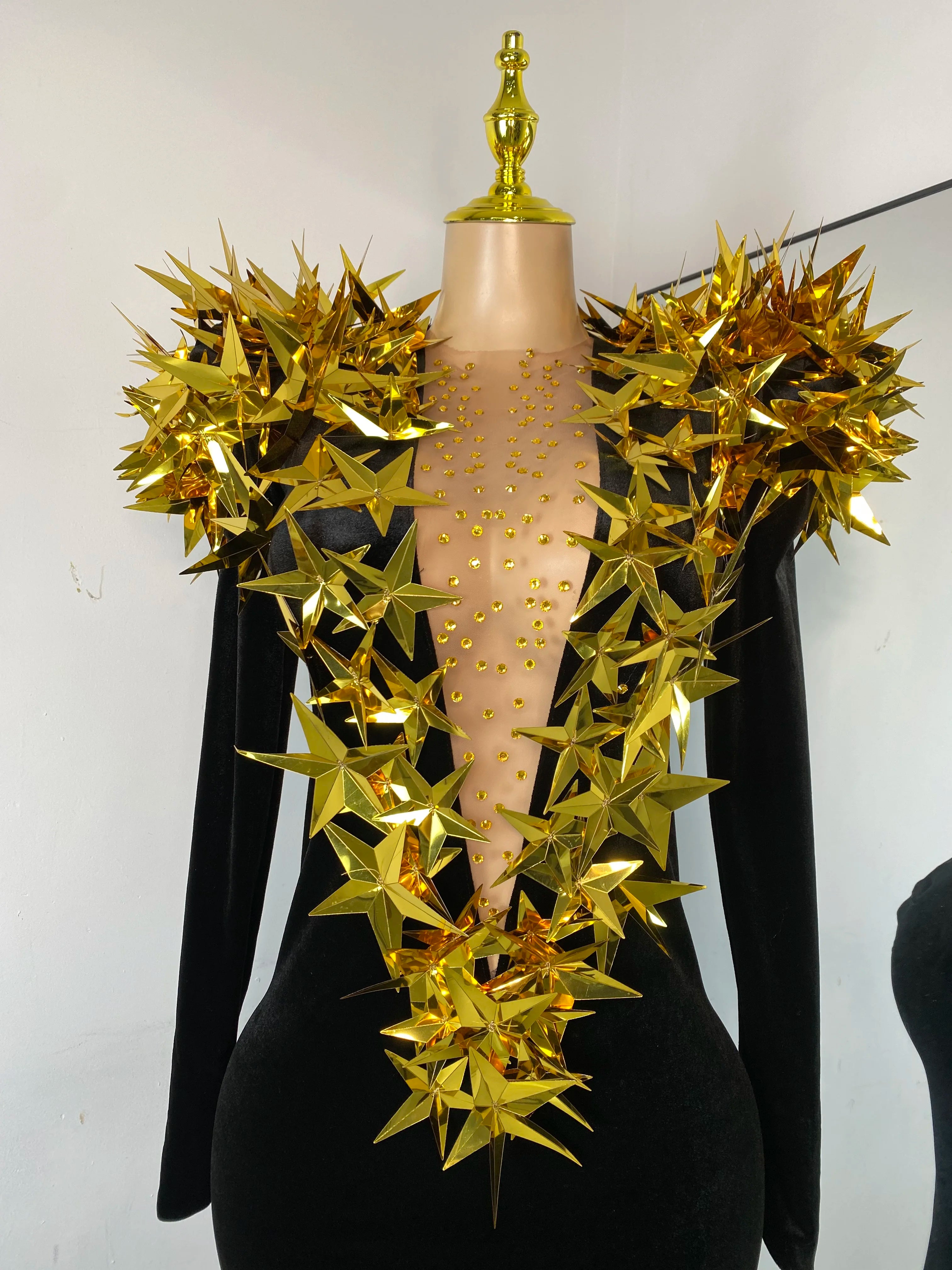 Gold Star Black Velvet Dress