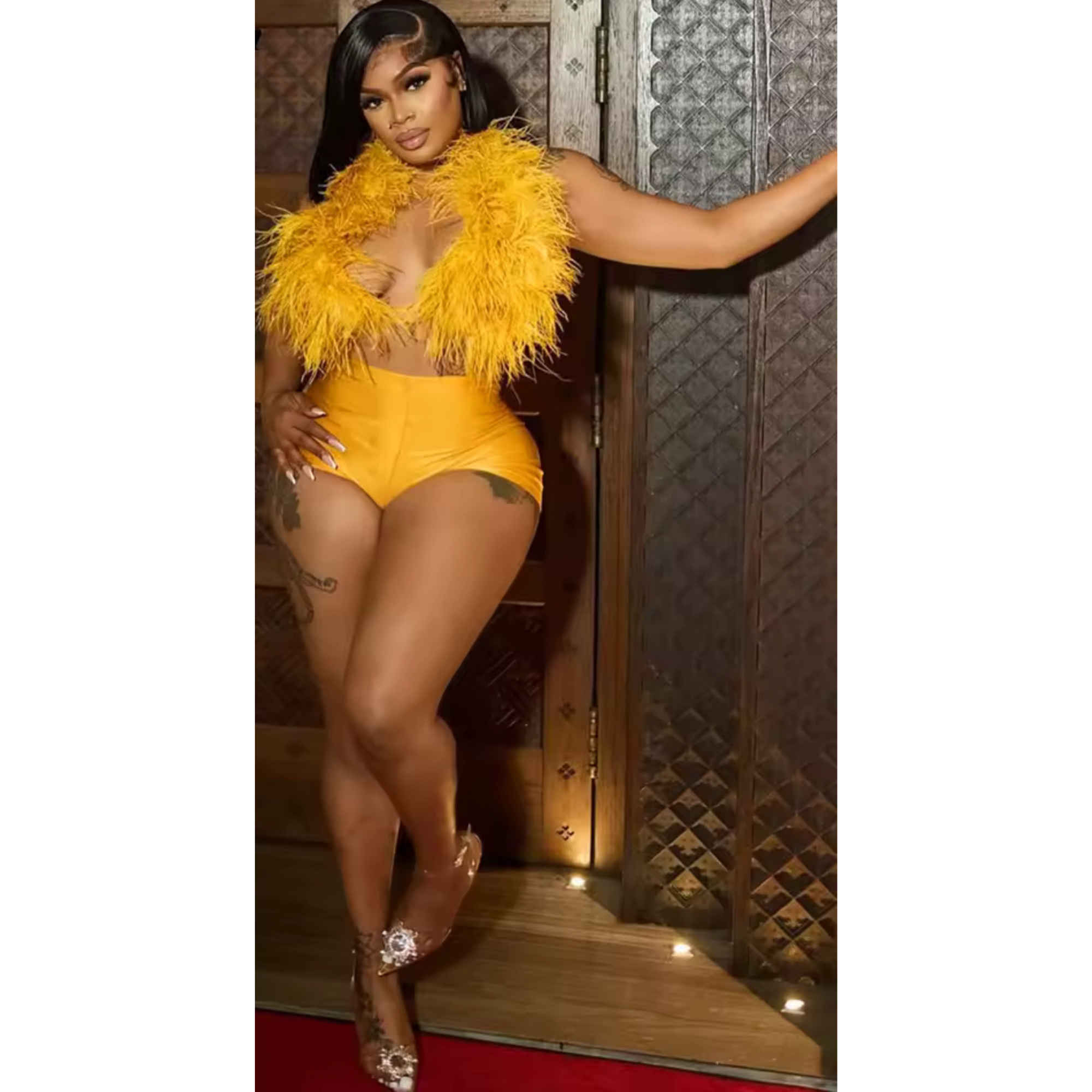 Feather Bodycon Two Pieces Set