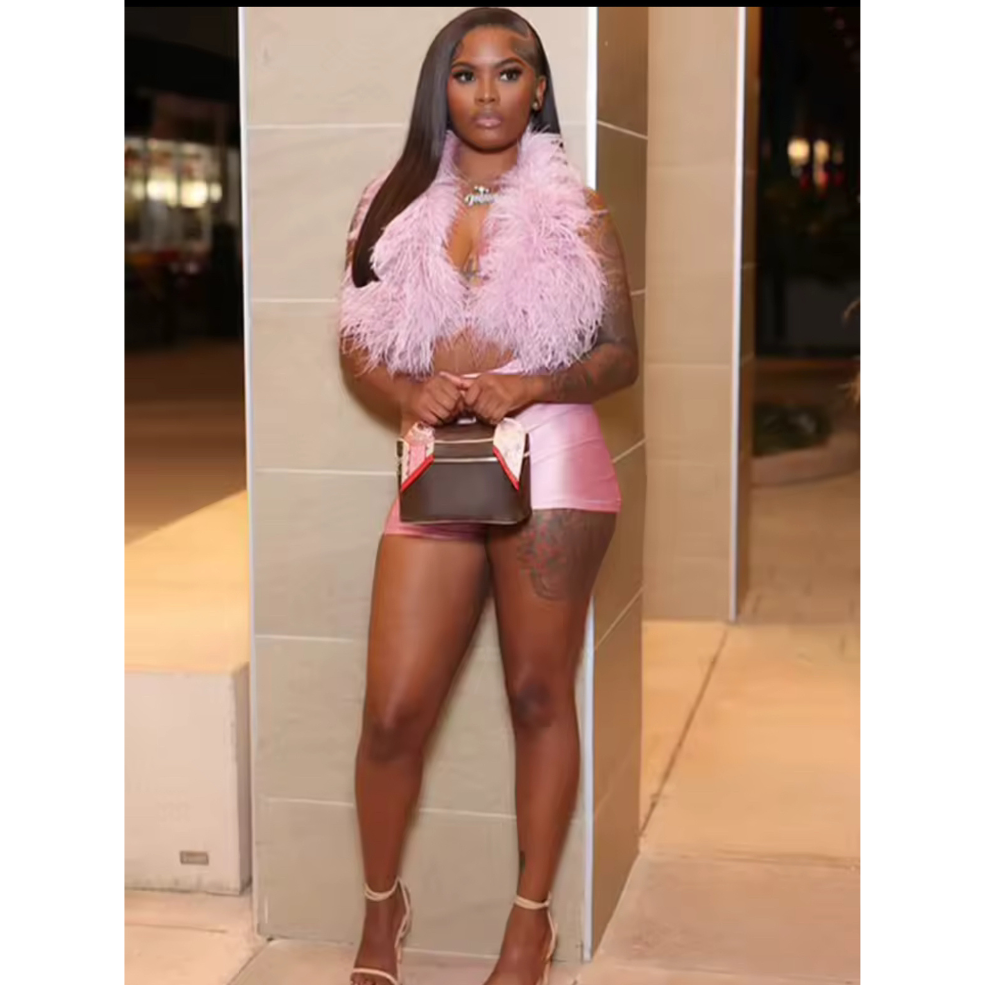 Feather Bodycon Two Pieces Set