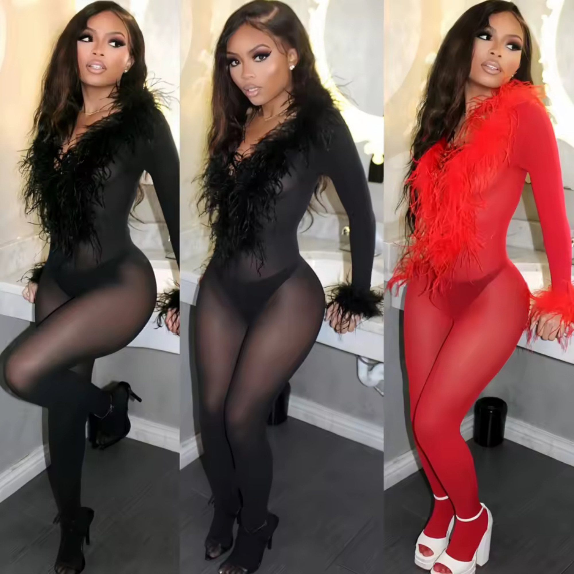 Feathers Patchwork Jumpsuit